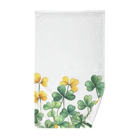 senya St. Patrick's Day Towels Border of Green Clover Yellow Flowers Cotton Hand Towels Face Towels for Bathroom Kitchen Gym Shower Soft Highly Absorbent 16 x 28 in