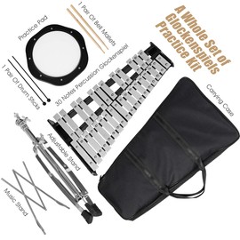 Giantex Percussion Glockenspiel Bell Kit 30 Notes, Xylophone with Adjustable Height Frame, Music Stand, 8" Practice Pad, Bell Mallets, Drumsticks, Carrying Bag, for School Band Beginner Student