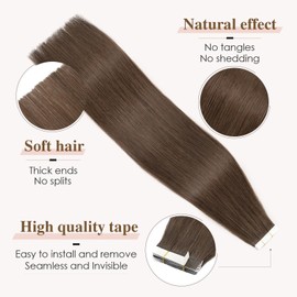 Tess Tape Extensions Real Hair Dark Brown #2 Tape Hair Pieces Tape-In Hair Extensions, Remy Human Hair Straight, 10 Pieces, 12 Inches (30 cm) – 20 g