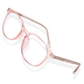 Brookstone Blue Light Blocking Glasses For Women and Men Computer and Gaming Eye Protection UV Light Blocker With Pouch Cloth and Spray Cleaner (Crystal Pink, Round)