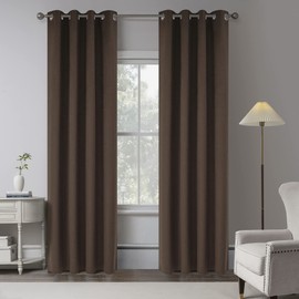 Deep Brown 100% Blackout Linen Curtains 102 Inches Long 2 Panels for Bedroom,Country Rustic Full Light Blocking Curtain Drapes for High Ceiling Patio Sliding Door W50 x L102 Inch Length,8.5FT