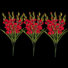 Generic Set of 3 Red Gladiolus Artificial Flowers - Faux Floral Craft Supply for Decor, Bridal, Memorial, Indoor or Outdoor Use, 30249RD