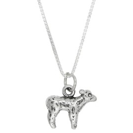 Sterling Silver Oxidized Sheep Lamb Necklace (16 Inches)