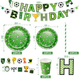 PYAILI Football Party Tableware Set, Football Theme Kids Birthday Decoration Party Accessories Set, Birthday Paper Cups Paper Plates Straw, Football Soccer World Cup Decorations Serve 20 Guests