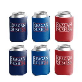 VictoryStore Reagan and Bush ’84 Can Coolers – Set of 6 Retro Political Drink Sleeves for 12-16 oz Cans & Bottles – Vintage Republican Party Beverage Coolers for BBQs, Tailgates, and Events