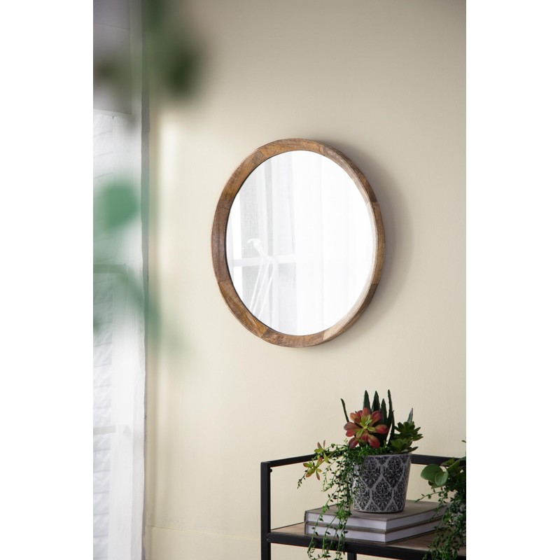 Udorich Stylish Transitional Decor Mango Wood Wall Mirror, Natural Frame