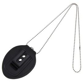 Hobbspring 1pc Police Badge Holder Oval Security Badge Holder with Rivets and Iron Chain Universal Cowhide Leather Belt Clip for Law Sheriff Enforcement Officer