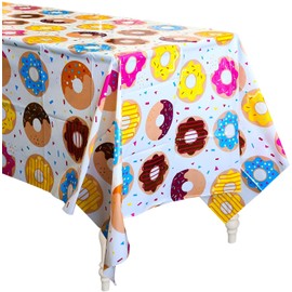 BeYumi 4Pack Donut Party Tablecloth, Rectangular Table Cover for Dining Room Kitchen Decor, Disposable Plastic Picnic TableCover for Kids Birthday, Donut Theme Party Decoration Supplies, 42.5’’ x 71’’