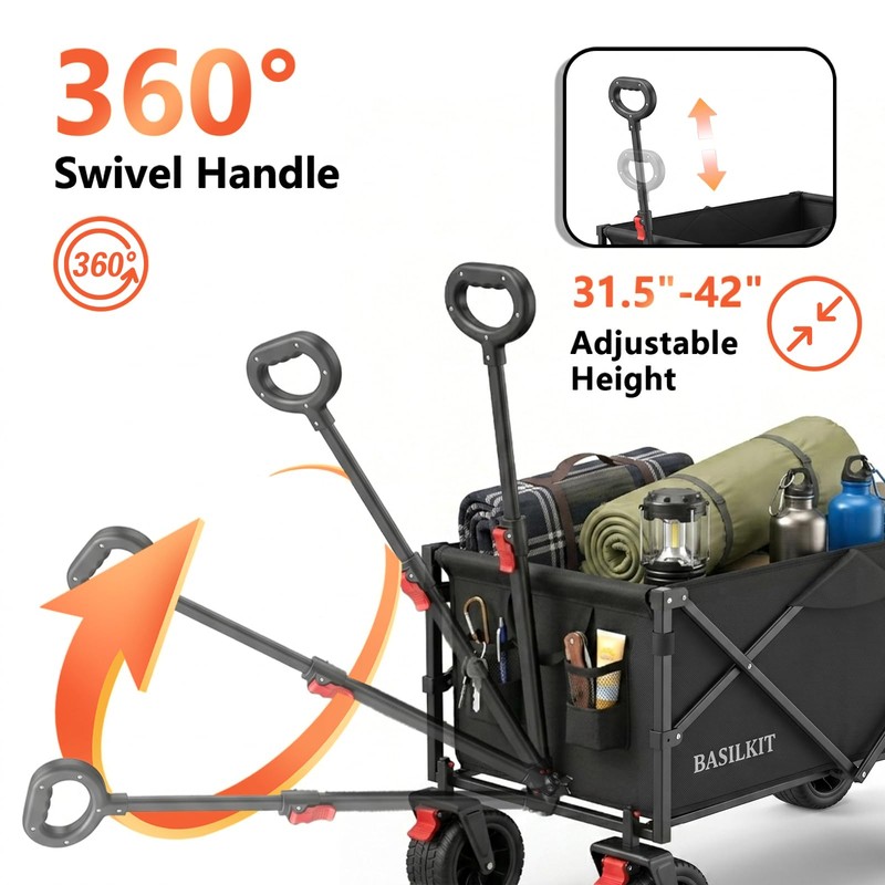 Collapsible Wagon Cart, 330 lbs Capacity, Heavy‑Duty Foldable Utility Wagon