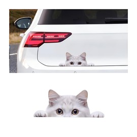 Sandfren Cute Peeking Sneaky Cat Sticker, Vinyl Funny Decal for Auto Window Bumper, Waterproof Vehicle Exterior Sticky Cover Decoration Accessories, Universal for SUV Sedan Trucks(White Cat)