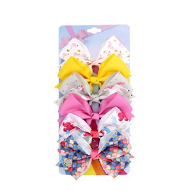 [6Pack/Set] 4.7In Cute Mermaid Rainbow Colorful Hair Bows Clips Grosgrain Ribbon Alligator Accessories (Model-7)