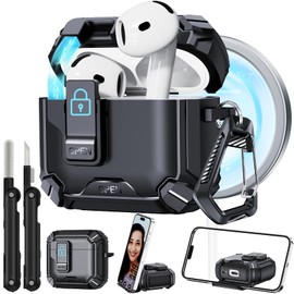 Ekoonpft for AirPods 4 Case, 【Built-in Invisible Bracket】 Secure Lock Case [Compatible with MagSafe] for AirPods 4th Generation 2024 wiht Cleaning Kit, Auto-Open, Military Grade Protective Case Cover