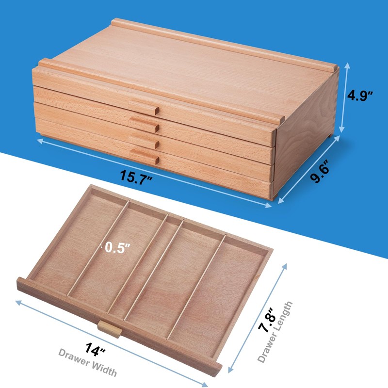 Falling in Art 4 Drawer Artist Supply Storage Box, Wooden