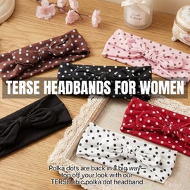 TERSE Polka Dot Headbands for Women Trendy Women Hair Accessories: 6 Packs Cute Bow Head Bands for Women's Hair, Fashion Hairbands Wide Headwraps with Bows