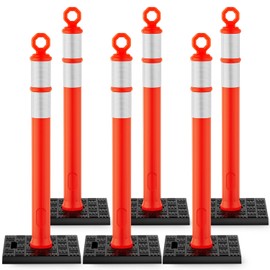 [6 Pack] HiGiant 42'' Traffic Delineator Posts with Reflective Strips, Orange Delineator Post Cones for Parking Lots, Construction Zones, Road Closures