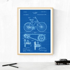 Nacnic BLUE - Pack of 4 sheets with patents BICYCLES. Set posters with inventions and old patents. Choose the color you like. Printed on 250 grams