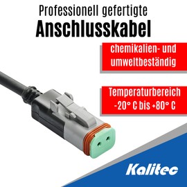Kalitec Deutsch DT06-2S 2-Pin with Moulded 2 Metre PUR Cable 2 x 0.75 mm² Black I Assembled Cable with Socket I Socket Housing Waterproof I Pre-Assembled Ready-to-Connect Cable