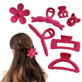 Rannyrena Large Hair Claw Clips Set for Women Thin Thick Curly Hair Multi-Styles Matte Non-slip Hair Clips Strong Hold Hair Accessories (Hot Pink)