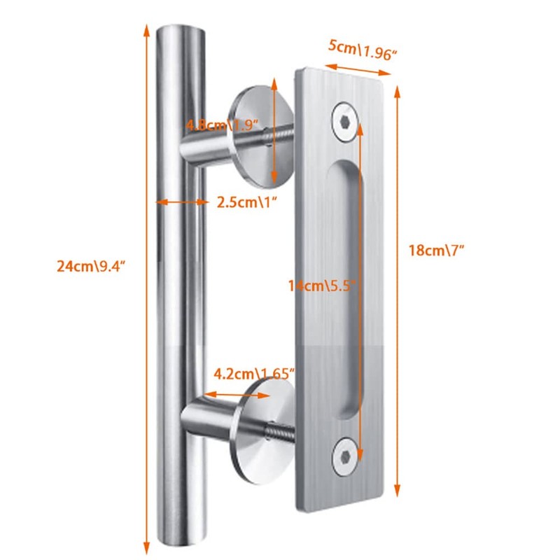 CCJH 10" Stainless Steel Sliding Barn Door Handles and Pulls