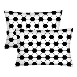 Soccer Theme Throw Pillow Cover Queen Size Set of 2 Sports Soccer Ball Black and White Lumbar Pillow Case Decorative Standard Pillow Cases with Zipper Sport Themed Cushion Covers for Bed,20"x30"