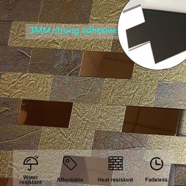 XUANINY 10-Sheet Peel and Stick Tile Backsplash Subway Self-Adhesive Metal Wood Tile Aluminum Wall Sticker, Stick on Kitchen, Bathroom Vanities (11.81"x11.81") (10, Golden Maple Leaf+Bronze Mirror)