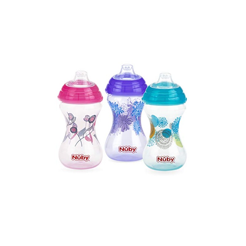 Nuby 3pk No derrame, "Pinpoint" boquilla suave Clik-It, 10 onzas,
