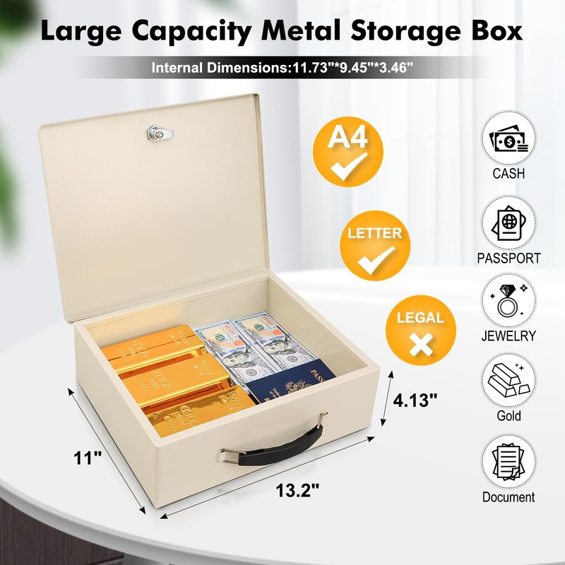 KYODOLED Fireproof Document Box with Key Lock, Safe Storage Box