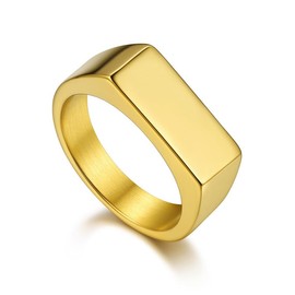Bandmax 14K Gold Pinky Ring Silver Rectangle Signet Band Rings for Men Biker Rings Gift for Husband Son Father Friend