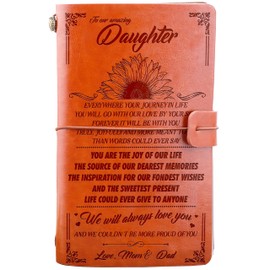 To My Daughter leather journal from Mom Dad - I'm Proud of You, Love Mom - 140 Page Keepsake Notebook Gift, Refillable Travel Journal Diary Sketch Book Writing Journal Graduation Back to School Gift