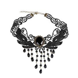 Fc'Noqgn Black Lace Necklace, Gothic Pendant Necklace, Vintage Tattoo Lace Punk Collar Women Girls Prom Rave Jewellery Accessories, Lace, Stainless Steel, No Gemstone