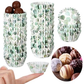 600 count Green Mini Cupcake Wrappers Liners for Baking Greenery Eucalyptus Cupcake Liners Mini Baby Shower Baking Rustic Birthday Party Decoration for Bridal Shower Wedding Festival Decoration