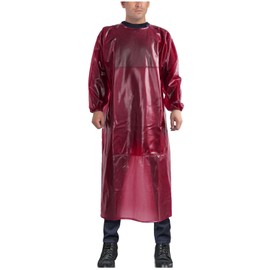 Splash-proof overalls Elastic Cuff Smock Wear-resistant acid and alkali resistant apron Back Tie stone Chemical plant slaughter house (L-XXL, Burgundy)