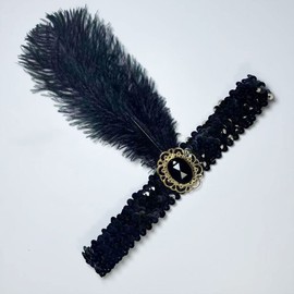 Caiguoer Gatsby Sequin Feather Crystal Headband 1920s Flapper Feather Headband Rhinestone Flapper Headpiece Party Supplies for Women and Girls