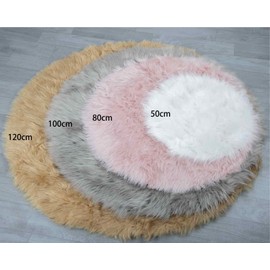 HARESLE Faux Fur Rug Round Shape Shaggy Rugs Floor Carpet for Bedroom Living Room Kids Room, White/Diam 32 inch