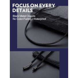 Bandmax Womens Mens Black Leather String Necklace for Pendant Durable Waterproof 3MM Slim Wax Rope Chains with Black Metal Clasp Sports Surfer Necklaces 18 Inch