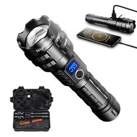 NightBuddy Powerful Rechargeable Tactical LED Flashlight 5000 High Lumens for Home Camping or Survival with Emergency Window Breaker 5 Light Modes IPX7 Waterproof Adjustable Focus USB Output