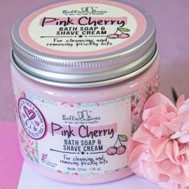 Bella & Bear Pink Cherry Bath Soap & Shave Cream, Paraben Free, No Harmful Chemicals, Cruelty Free, Vegan, 6.7oz