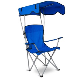KOCASO Foldable Beach Canopy Chair,Sun Protection Camping Lawn Canopy Chair 330LBS Load Folding Seat w/Cup Holder for Beach,Poolside,Travel,Picnic - Blue
