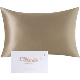 Ethlomoer 1 x 100% Natural Pure Silk Pillow Case for Hair and Skin 19 Momme Double Sided 600 Thread Count Hidden Zipper Design