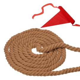 PATIKIL 10 Feet Tug of War Rope for Adults Teen, 3-Strand Natural Twisted Cotton Rope with Flag for Yard Game Team Building Activities, Brown