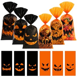 180pzs Bolsas de Dulces Halloween Cara de Calabaza Negro y Naranja