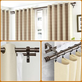 HOTOZON 1 Inch Heavy Duty Double Bay Window Curtain Rods,36-72 Inch Center Rod for Window (24 to 68 Inch), 20-36 Inch Side Rods for windows (16-32 Inch), Antique Bronze, End Cap Finials