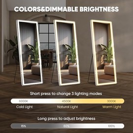 OLIXIS OLIXIS 21"64" Full Length Mirror with Light, LED Floor Full Body Mirror with 3 Color Lighting