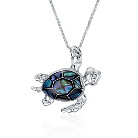 POPLYKE Sea Turtle Necklace for Women Sterling Silver Abalone Shell Turtle Jewelry Gifts for Girls Hypoallergenic (Necklace)