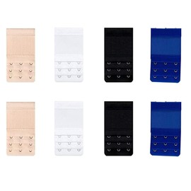 Dzxin Bra Extension, 3 Hooks, Pack of 8 Bra Extension, 3 Rows, 3 Hooks Bra Closure Extension for Women Bra (4 Colours Skin Colour, White, Black, Blue)