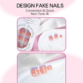 FIEONCIY Press on Toenails with Designs Acrylic Fake Nails for Toe Artificial False Nails with Charms Glue on Toe Nails for Spring Summer Stick on Toenails for Women Girls(XZ9711)
