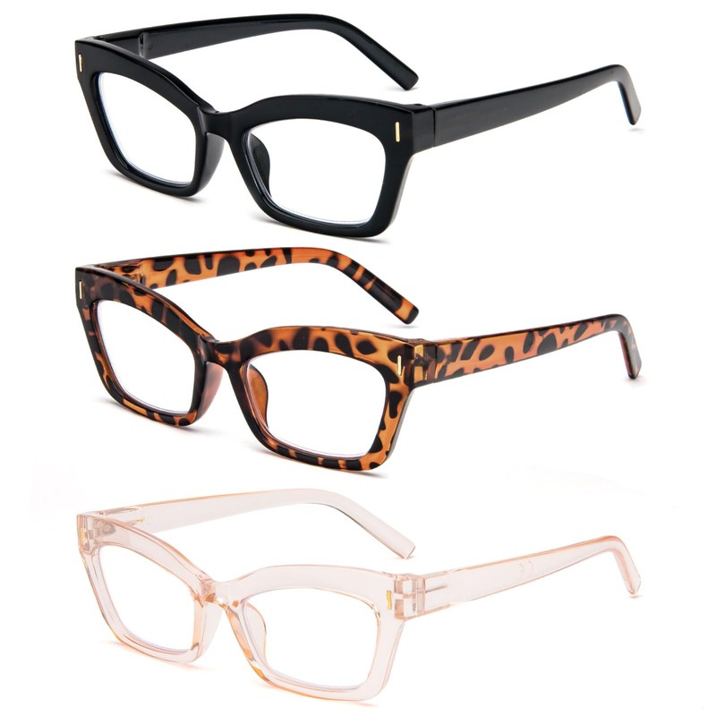 KoKoBin 3 Pack Retro Square Oprah Style Reading Glasses for