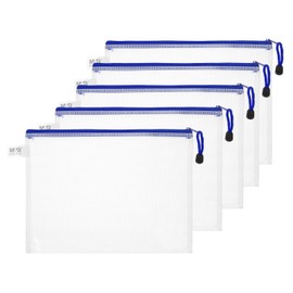 PATIKIL Mesh Zipper Pouch Bag 11.42"x8.66", 5pcs Waterproof File Bag B5 Letter Size Document Organizing Storage for Office Puzzle Cosmetic Travel, PVC Blue