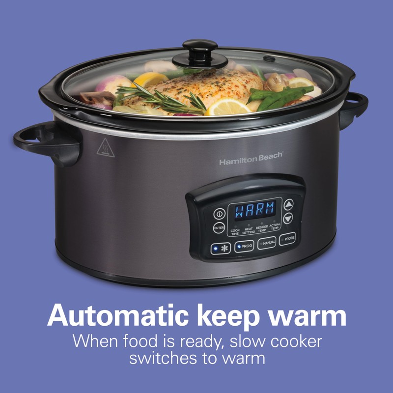 Hamilton Beach Programmable Defrost Slow Cooker, Temperature Probe, 6 Quart