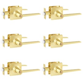 Heittis 6 Pack Gold Entry Door Handle Keyed Alike, Heavy Duty Entrance Door Lever, Exterior Lockset Contemporary Style, Modern Front Door Hardware